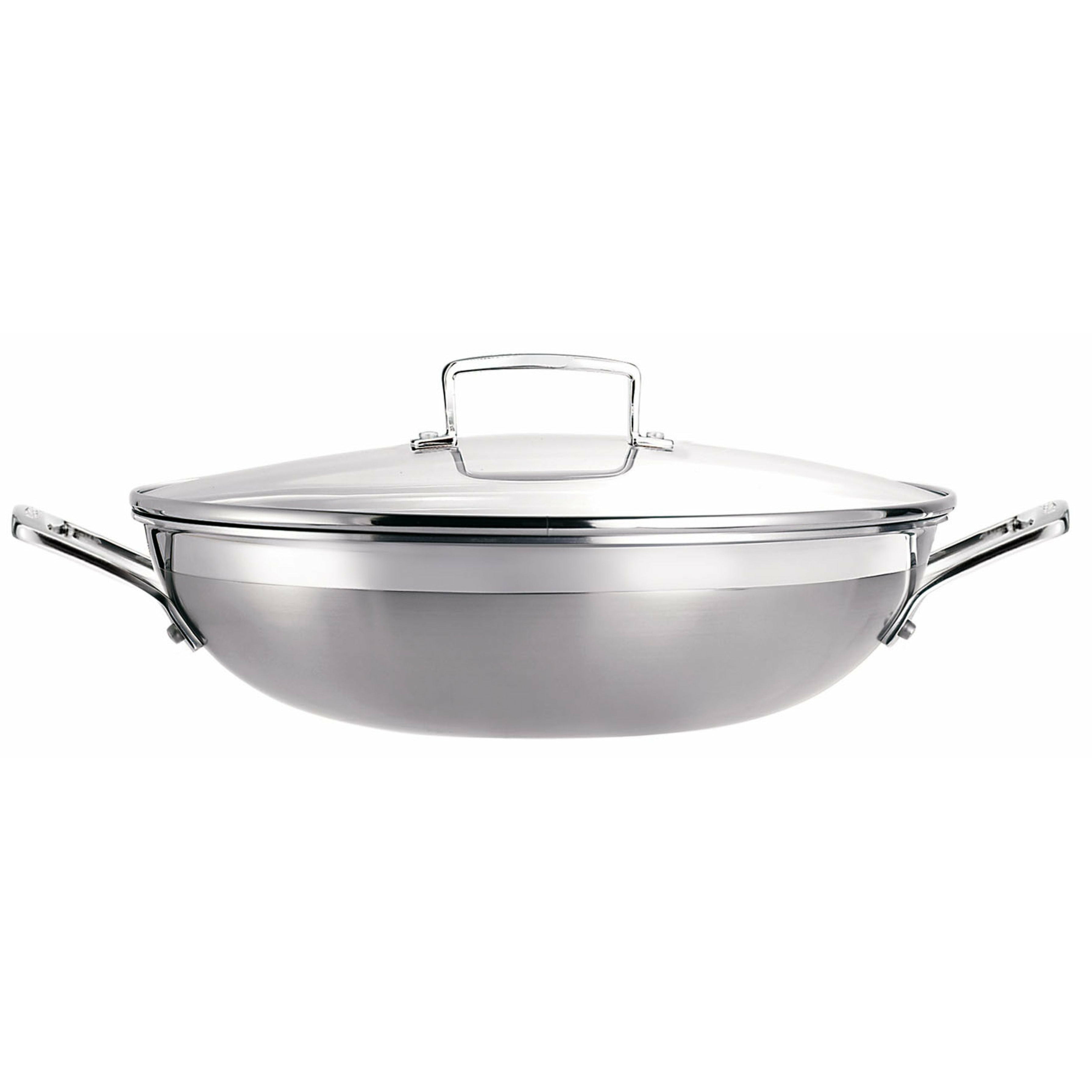 Le Creuset 3 Ply Stainless Steel Non Stick Wok With Glass Lid 4.3 L, 30 Cm