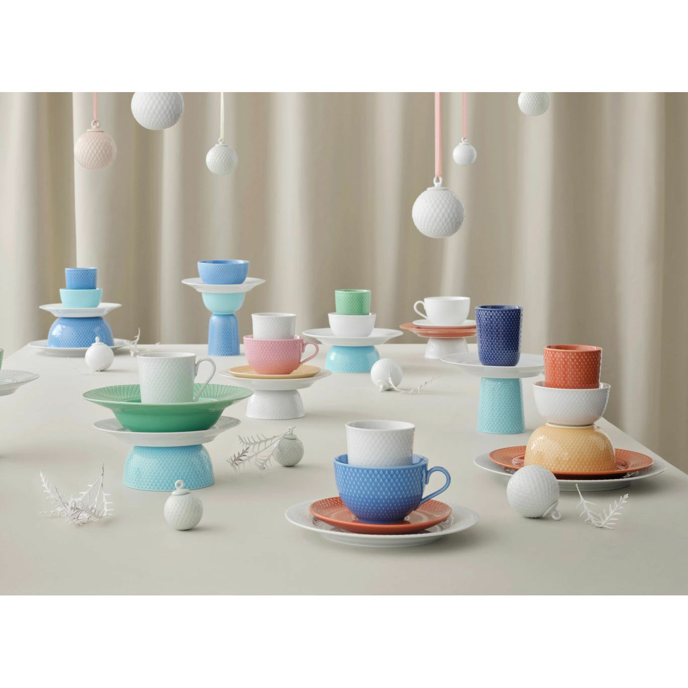 Lyngby Porcelæn Rhombe Color Tea Cup med tallerken, blå/terracotta