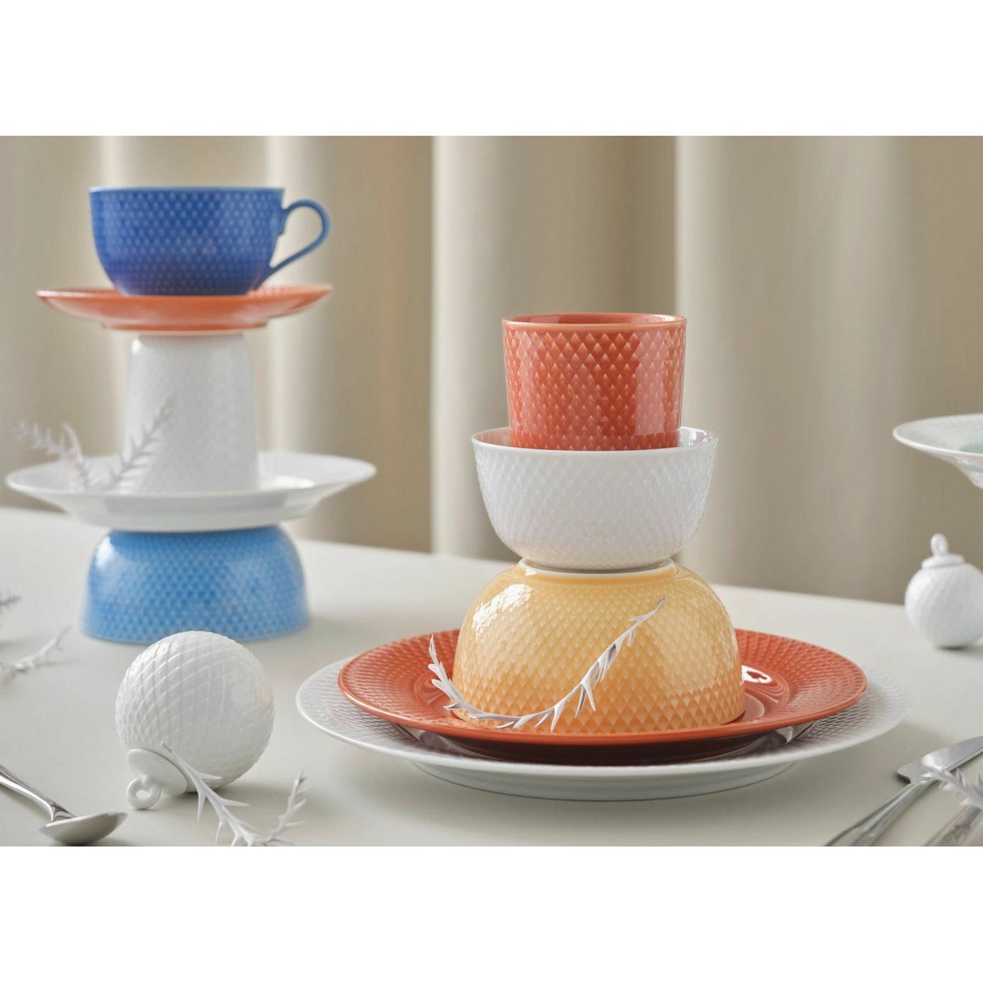 Lyngby Porcelæn Rhombe Color Tea Cup With Saucer, Pink/Beige