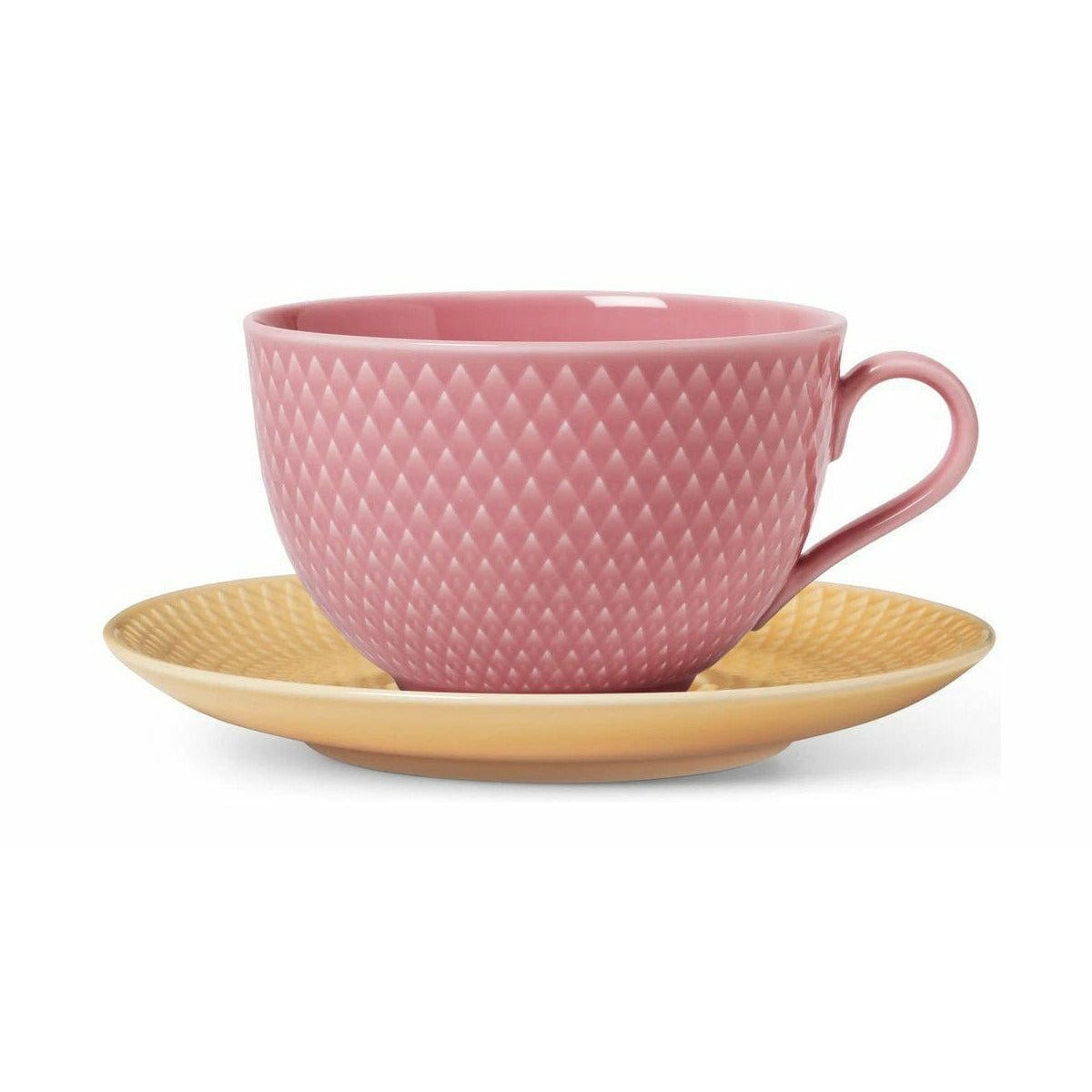 Lyngby Porcelæn Rhombe Color Tea Cup With Saucer, Pink/Beige