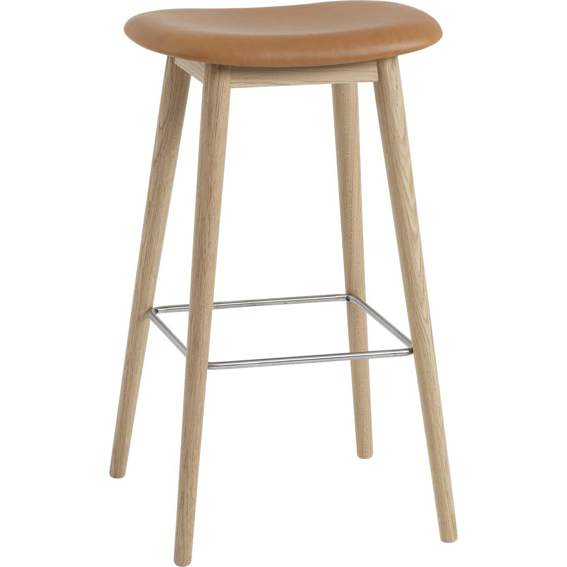 Muuto Fiber Bar Chair Wooden Legs, Fiber/Leather Seat, Brown Cognac Leather