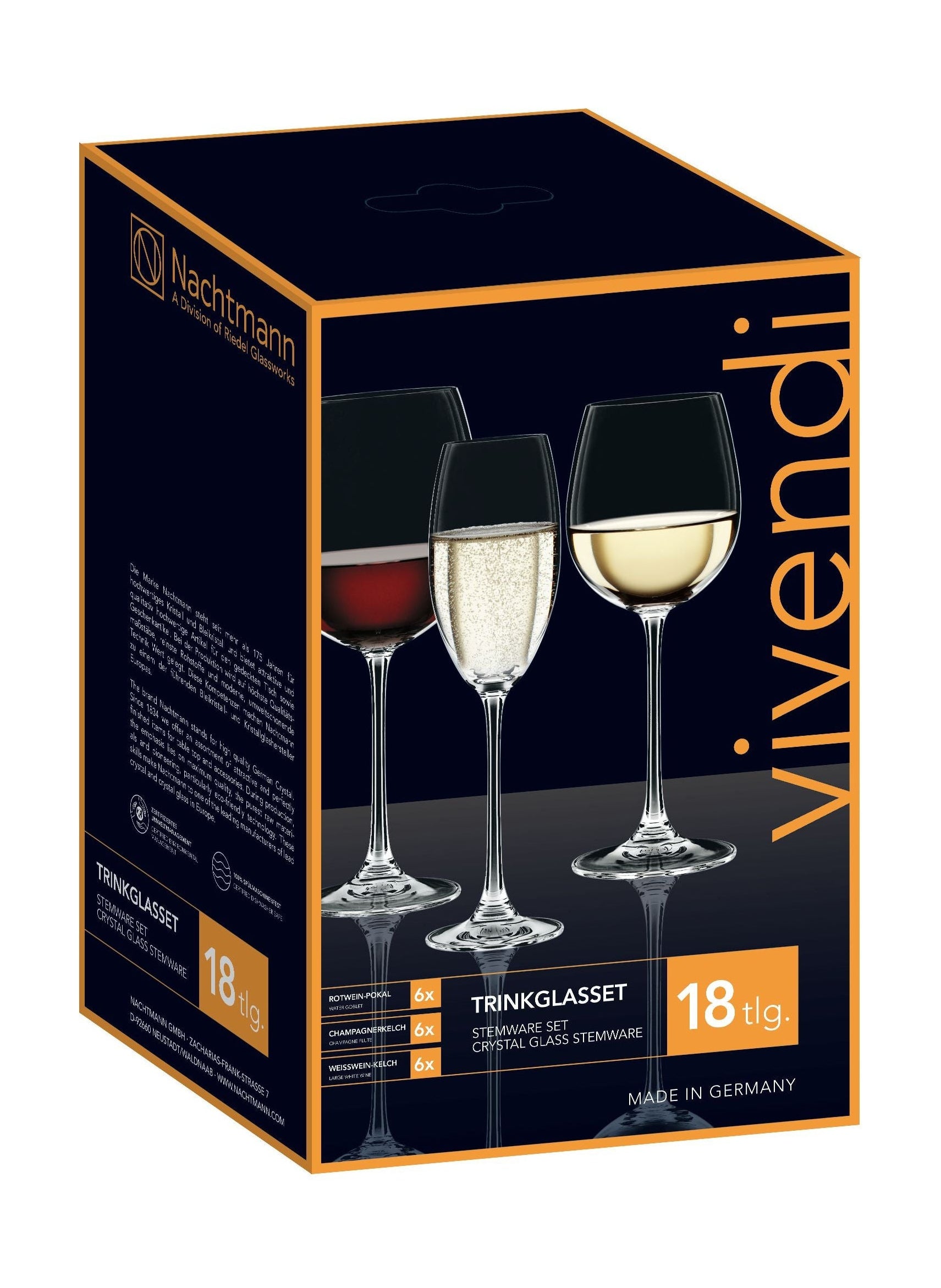 Nachtmann Vivendi Premium Glass Set Red Wine/White Wine/Champagne, Set Of 18