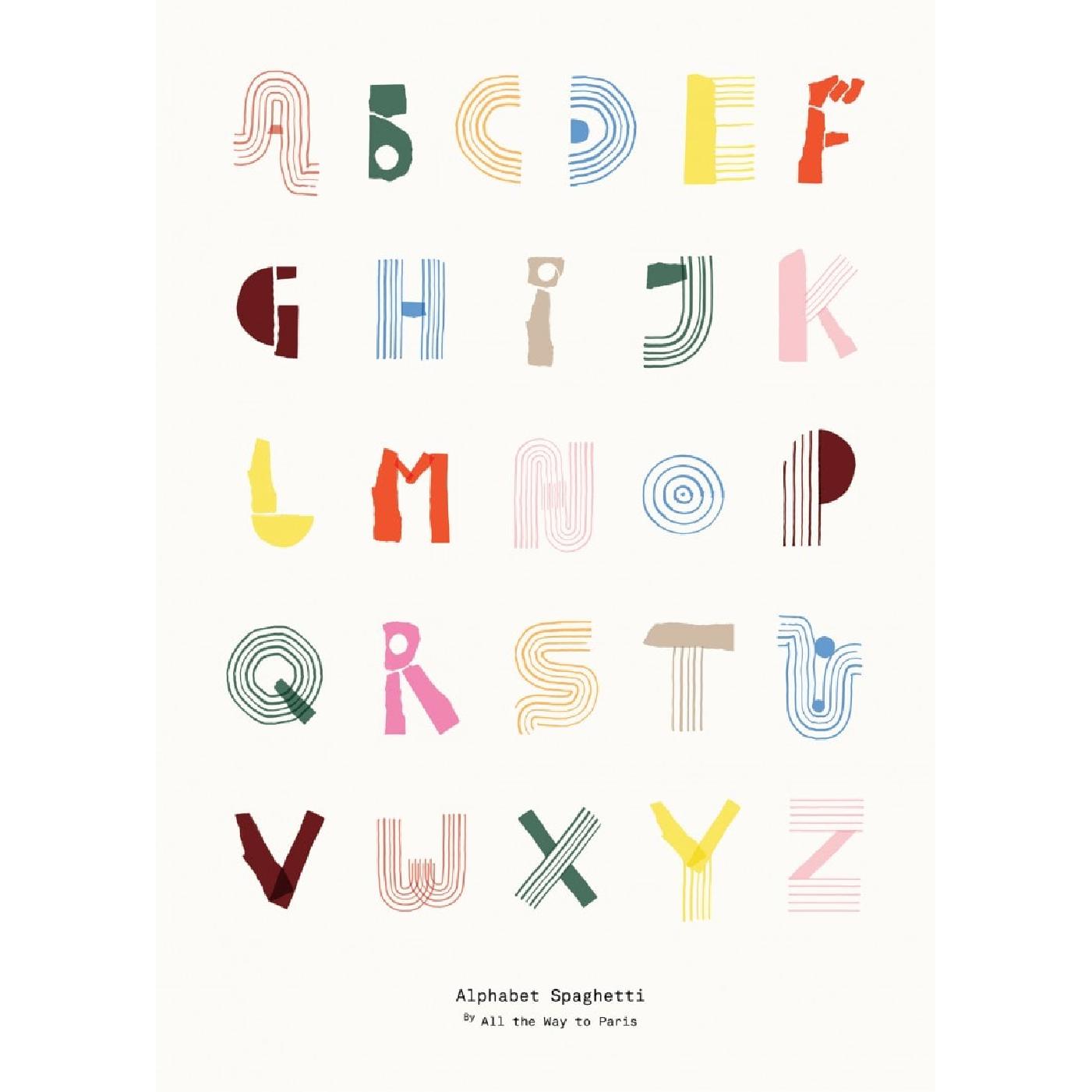 Paper Collective Alphabet Spaghetti Eng Poster 50x70 Cm, Multicolored
