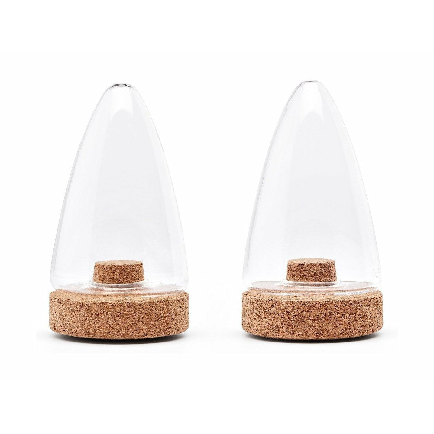 Two Puik Boeien glass salt and pepper shakers on a cork base.